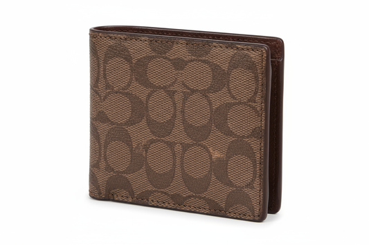 Coach Outlet Compact Billfold Wallet in Signature Canvas Mahogany – Classic Style Meets Everyday Function