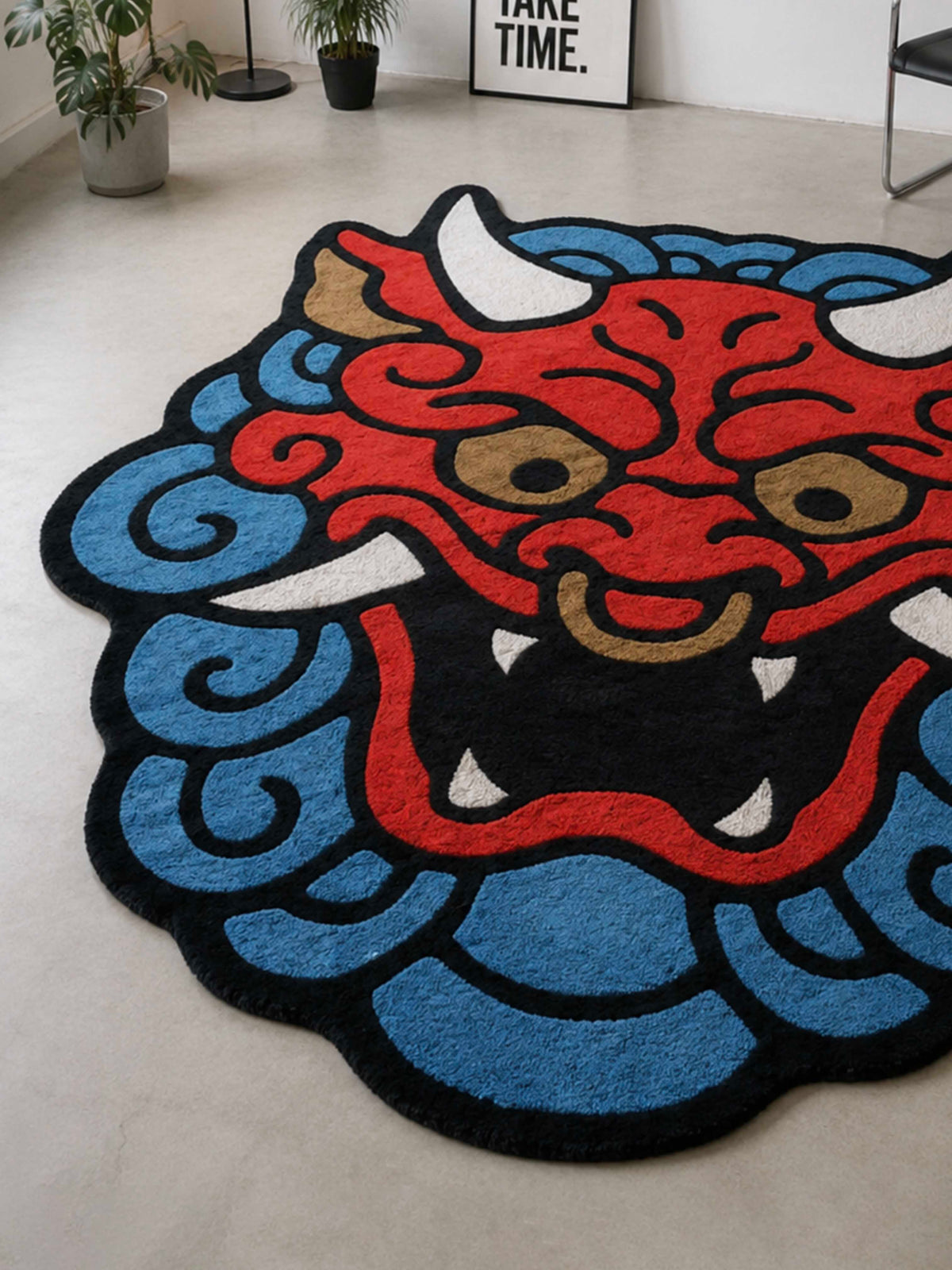 Red & blue dragon Face Hand Tufted Rug by THE DRIP CO. RUGS