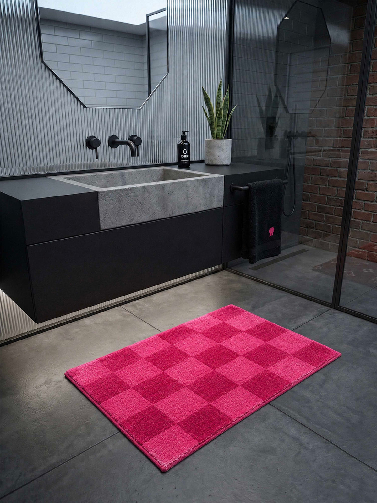 Pink & Pink Check Bath Mat by THE DRIP CO. RUGS