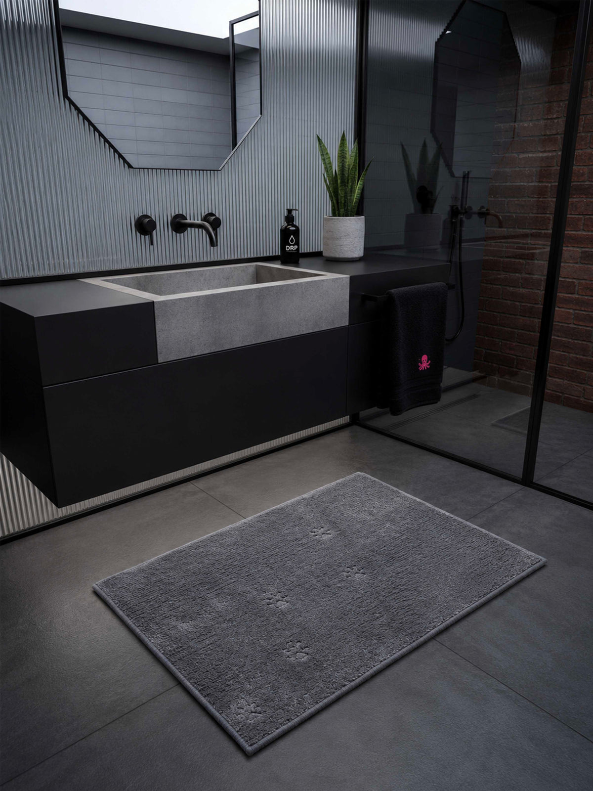 Grey Cat paws Bath Mat by THE DRIP CO. RUGS