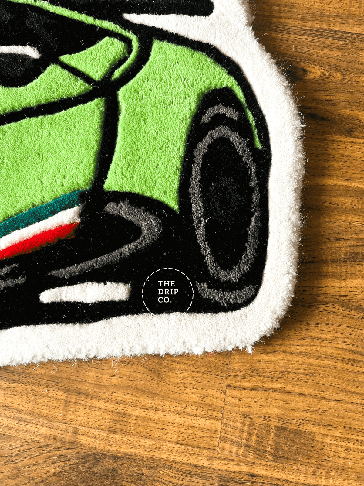 Green Sports Car Hand Tufted Custom Rug by THE DRIP CO. RUGS
