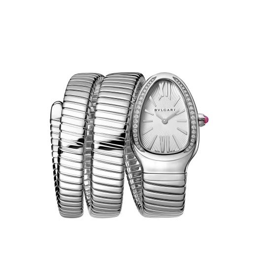 Serpenti Tubogas Diamond Bezel Steel Double Spiral Watch