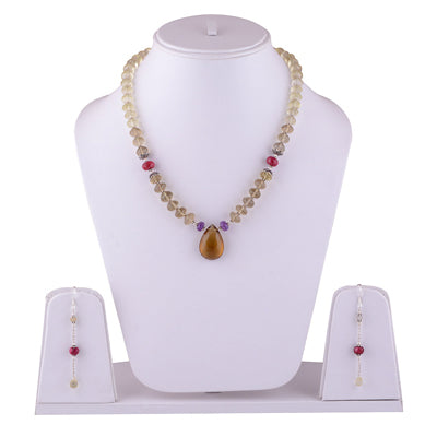 925 Sterling Silver Amethyst,Lemon Topaz,Red Corundum Jewellery Set - R5000120-3