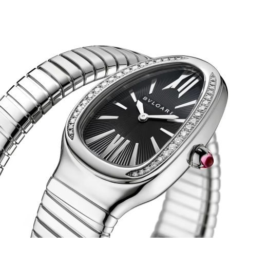 Serpenti Tubogas Diamond Bezel Steel Black Guilloche Watch