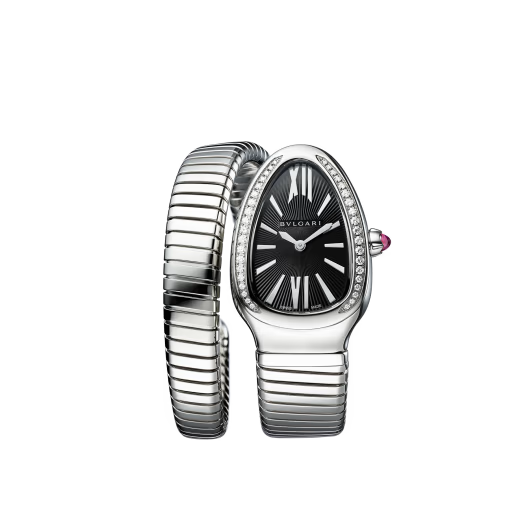 Serpenti Tubogas Diamond Bezel Steel Black Guilloche Watch