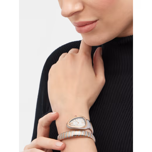 Serpenti Tubogas Rose Gold Steel White Dial Watch
