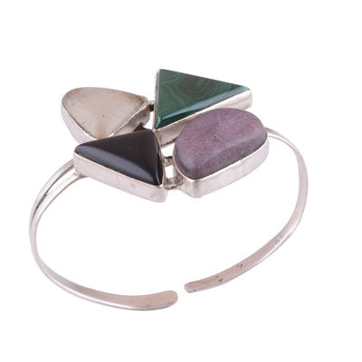 925 Sterling Silver Black Onyx, Golden Rutile, Malachite, Ruby Bangle - R2800016-13