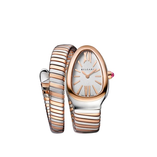 Serpenti Tubogas Rose Gold Steel White Dial Watch