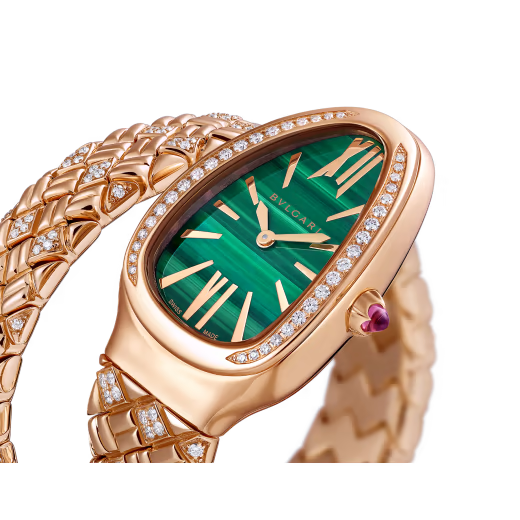 Serpenti Spiga Rose Gold Diamond Malachite Watch