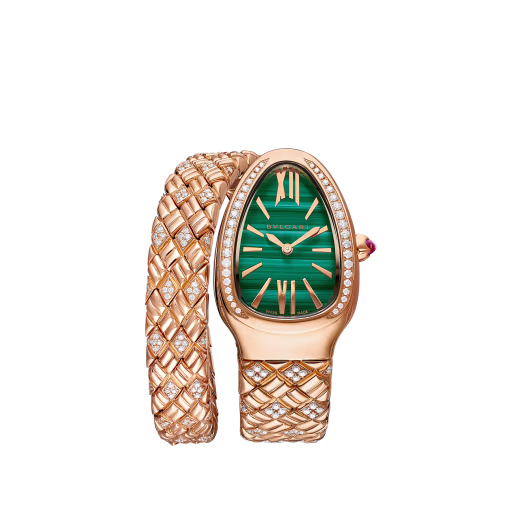 Serpenti Spiga Rose Gold Diamond Malachite Watch