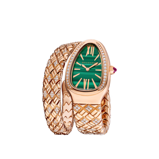 Serpenti Spiga Rose Gold Diamond Malachite Watch
