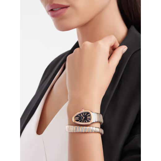Serpenti Tubogas Rose Gold Diamond Black Watch