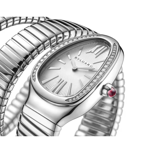 Serpenti Tubogas Diamond Bezel Steel Double Spiral Watch