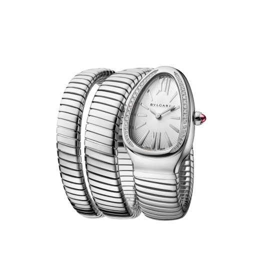Serpenti Tubogas Diamond Bezel Steel Double Spiral Watch