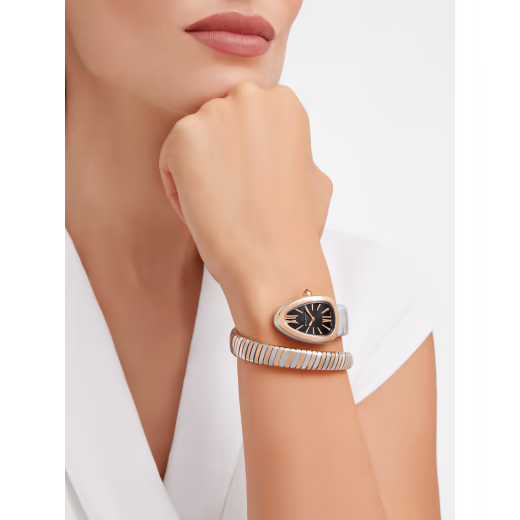 Serpenti Tubogas Rose Gold Steel Black Dial Watch