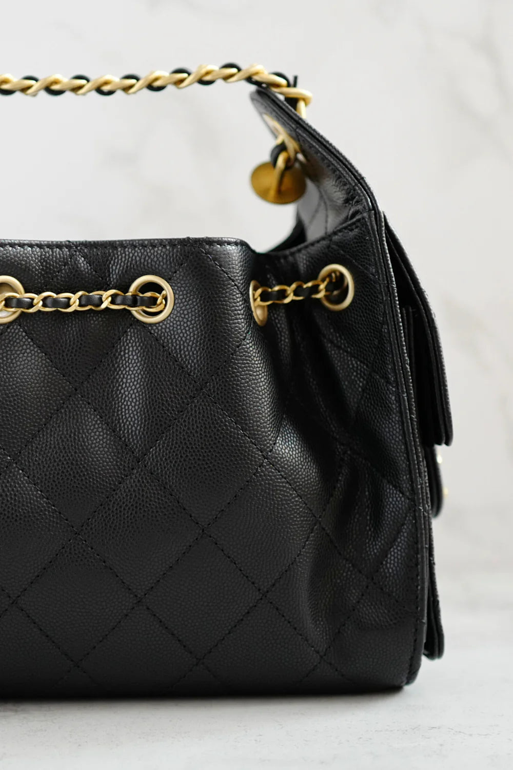 Chanel 26C Mini Hobo Bag in Black Grained Calfskin with Gold Hardware
