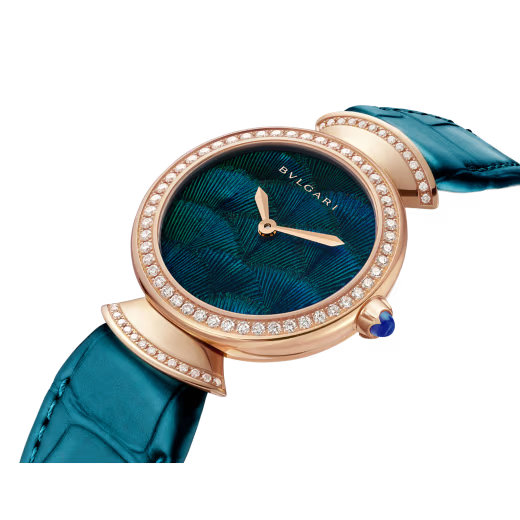 Divas’ Dream Rose Gold Diamond Peacock Feather Watch