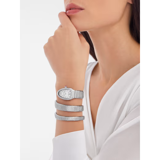 Serpenti Tubogas Diamond Bezel Steel Double Spiral Watch