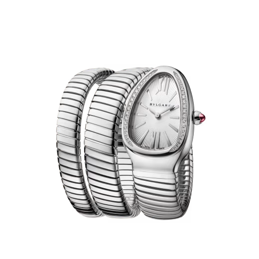 Serpenti Tubogas Diamond Bezel Steel Double Spiral Watch