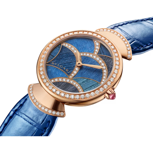Divas’ Dream Rose Gold Diamond Blue Wood Watch