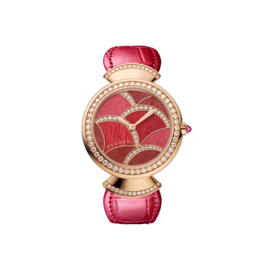Divas’ Dream Rose Gold Diamond Red Wood Watch