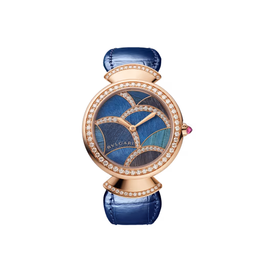 Divas’ Dream Rose Gold Diamond Blue Wood Watch