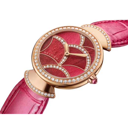 Divas’ Dream Rose Gold Diamond Red Wood Watch