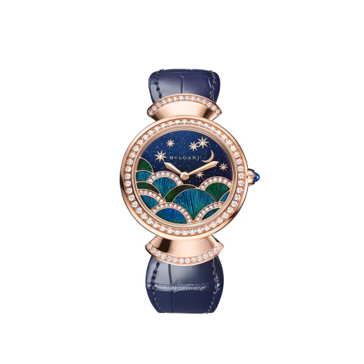 Divas’ Dream Rose Gold Diamond Blue Aventurine Watch