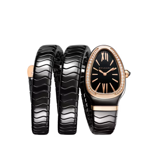 Serpenti Spiga Black Ceramic & Rose Gold Double Spiral Watch