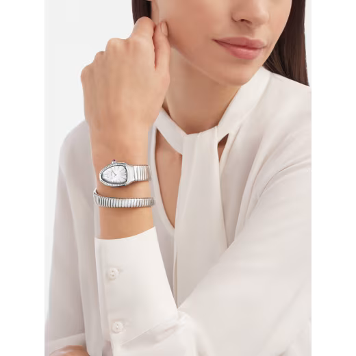 Serpenti Tubogas Diamond Bezel Steel Single Spiral Watch