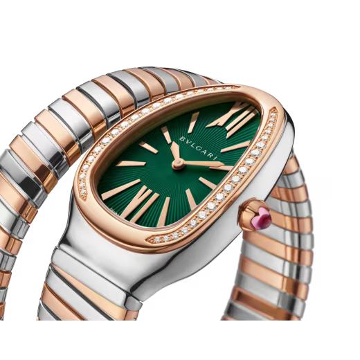 Serpenti Tubogas Rose Gold Green Diamond Watch