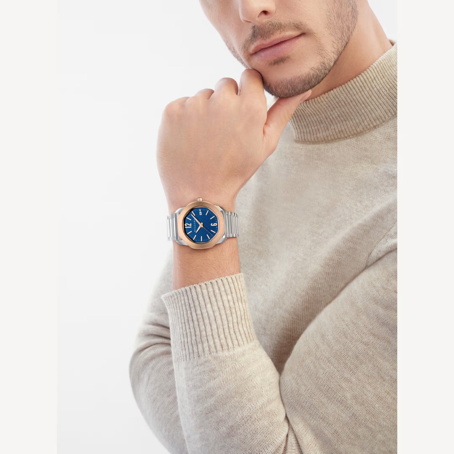 Octo Roma Steel Rose Gold Blue Watch