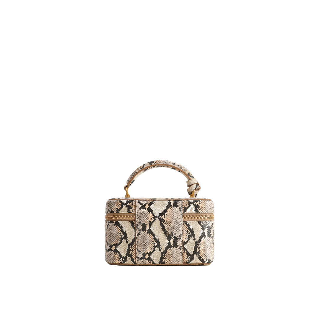 JW PEI Cleo Snake-Embossed Box Shape Top Handle Bag - Beige by JW PEI