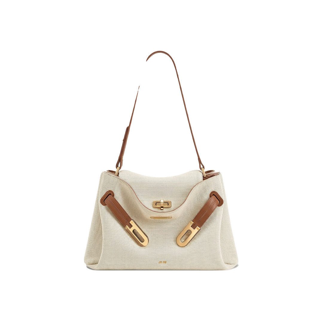 JW PEI Rhea Double Buckle Shoulder Bag - Brown Canvas by JW PEI
