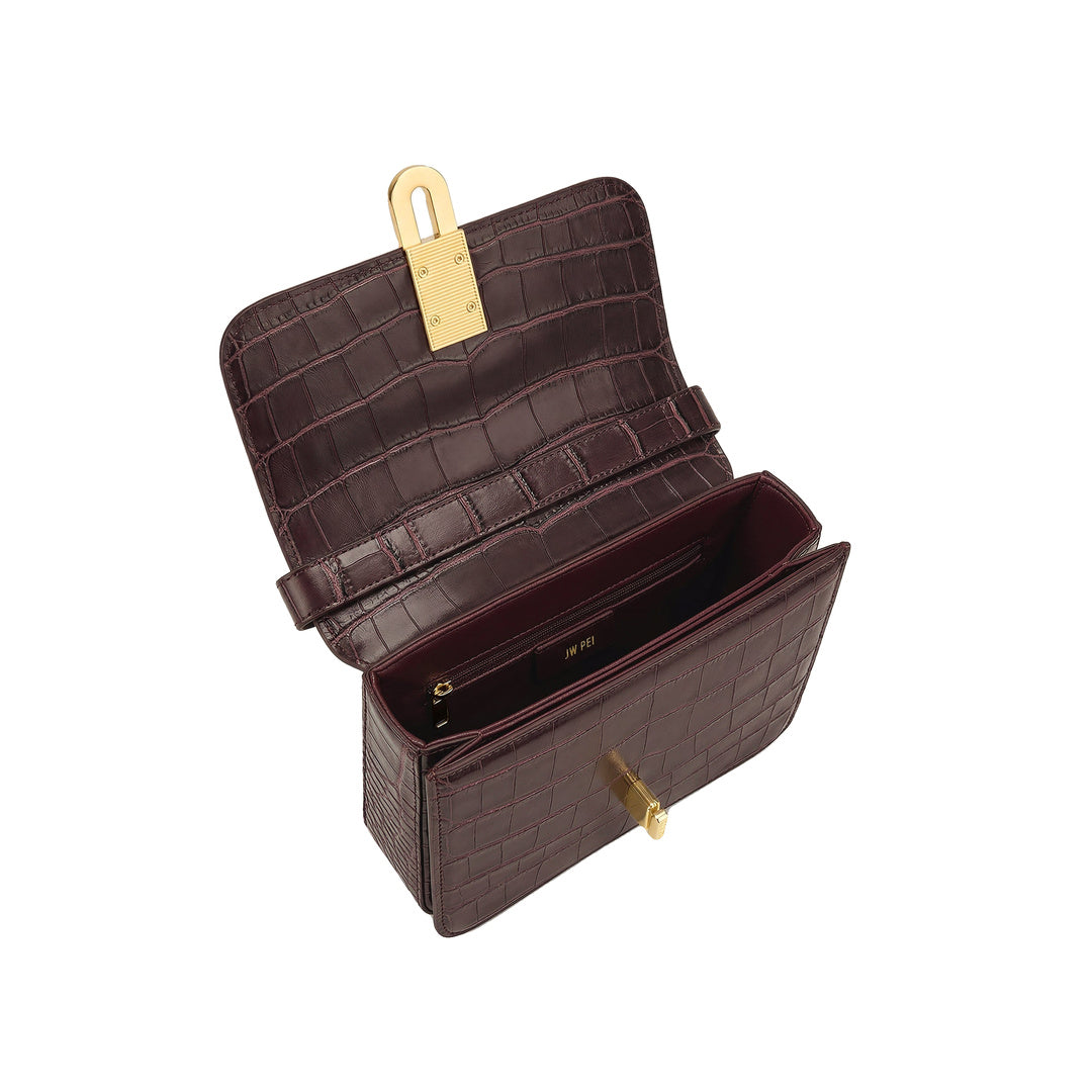 JW PEI Evania Lock Shoulder Bag - Burgundy Croc by JW PEI