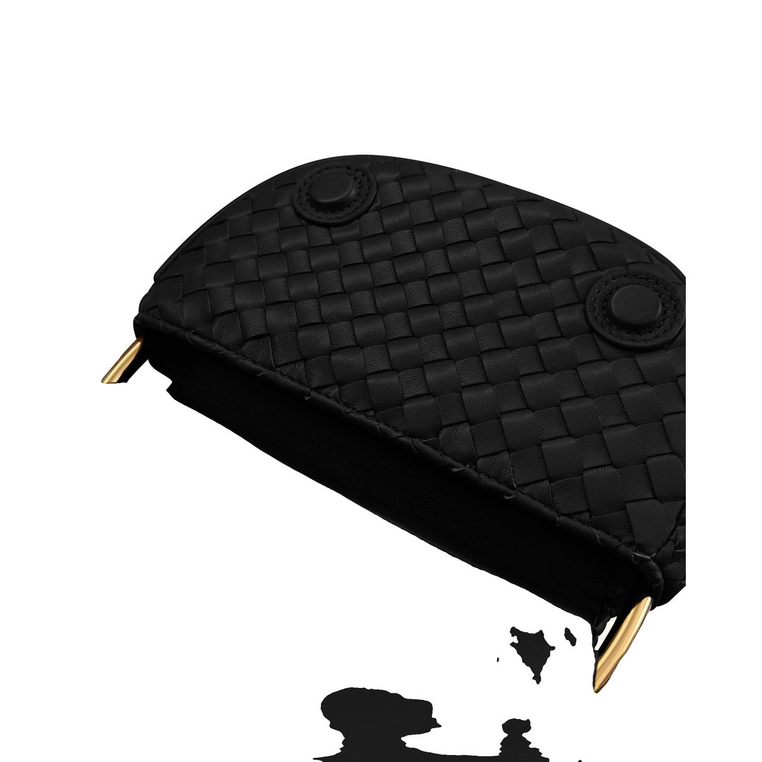 JW PEI Ione Leopard Shaped Hardware Handle Woven Top Handle Bag - Black by JW PEI