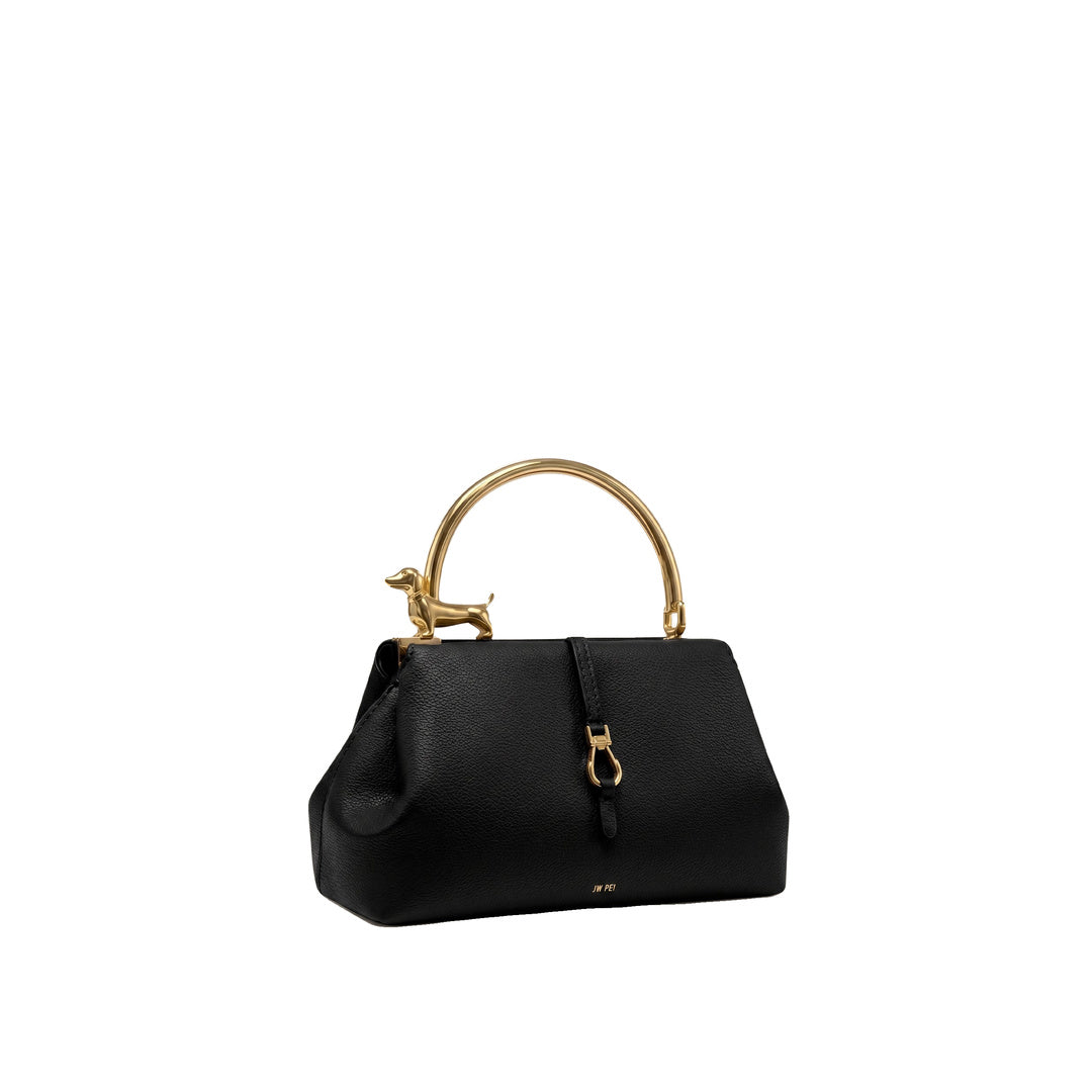 JW PEI Bruna Dachshund Metal Handle Top Handle Bag - Black by JW PEI