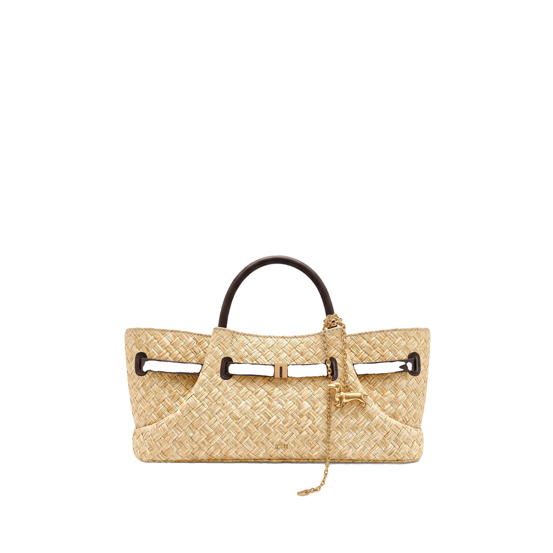 JW PEI Maeve Faux Straw Dachshund Metal Charm Tote Bag - Brown by JW PEI