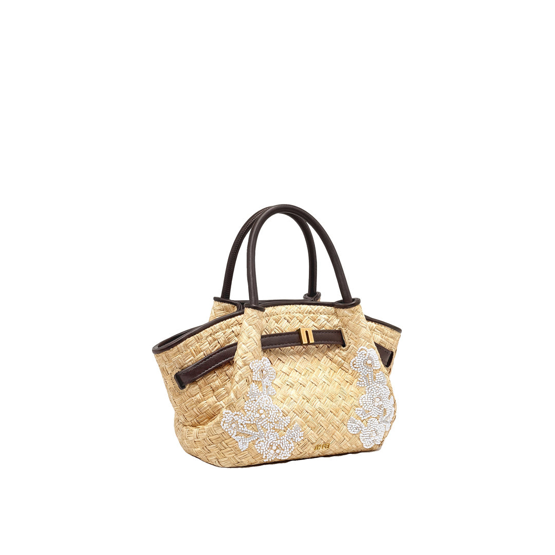 JW PEI Hana Mini Faux Straw Beading Tote Bag - Brown by JW PEI