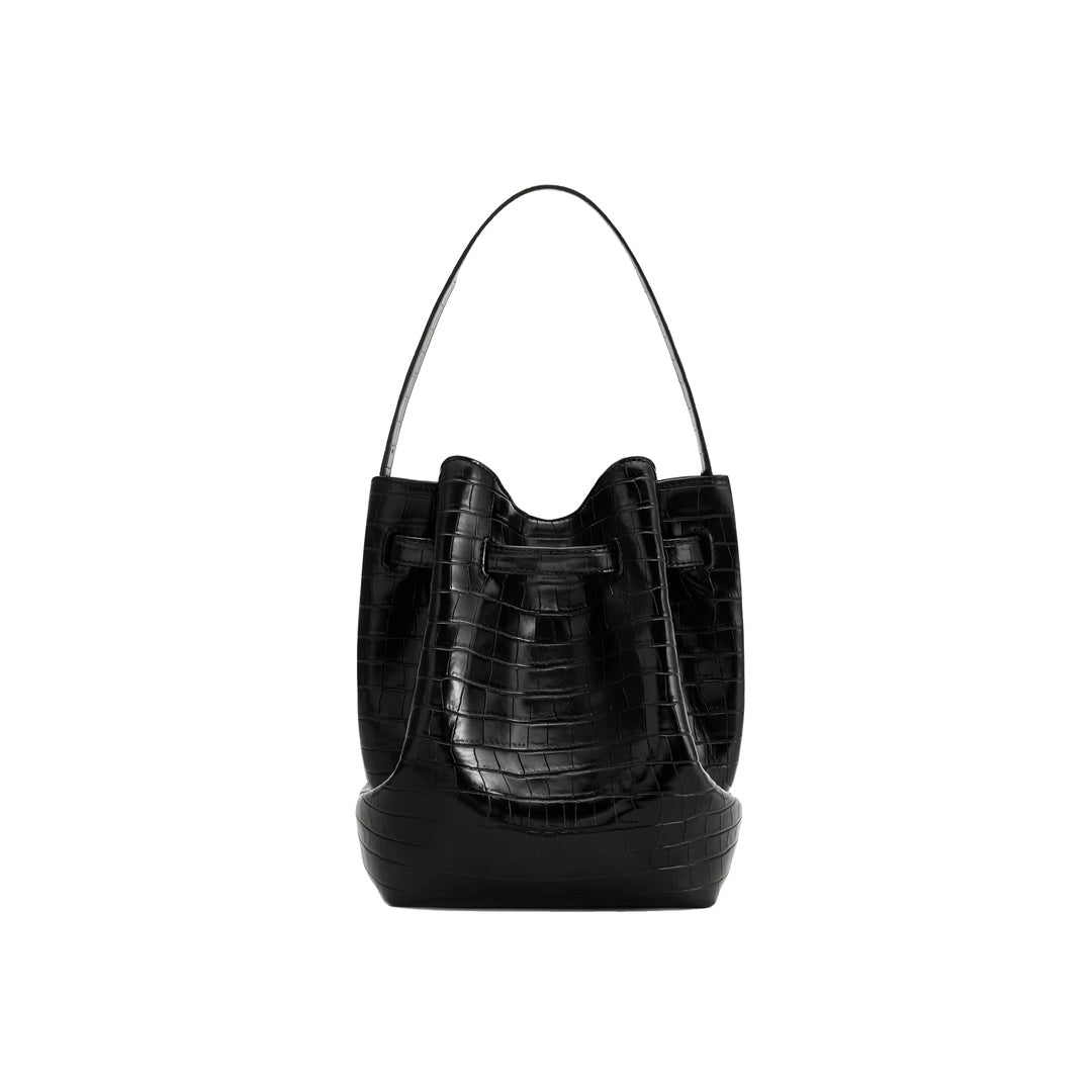 JW PEI Clara Lock Accent Bucket Shoulder Bag - Black Croc by JW PEI
