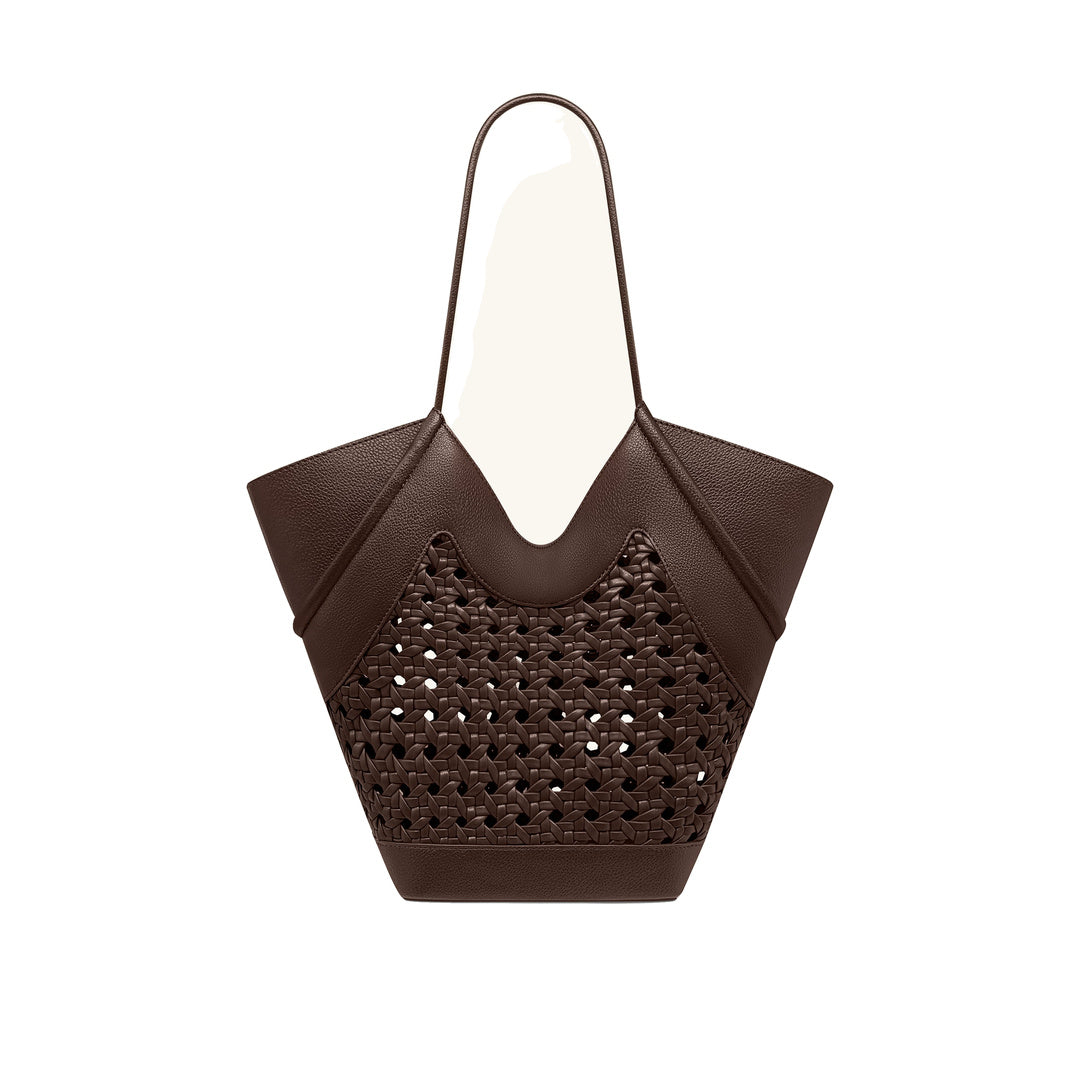 JW PEI Maribel Woven Panel Tote Bag - Dark Brown by JW PEI
