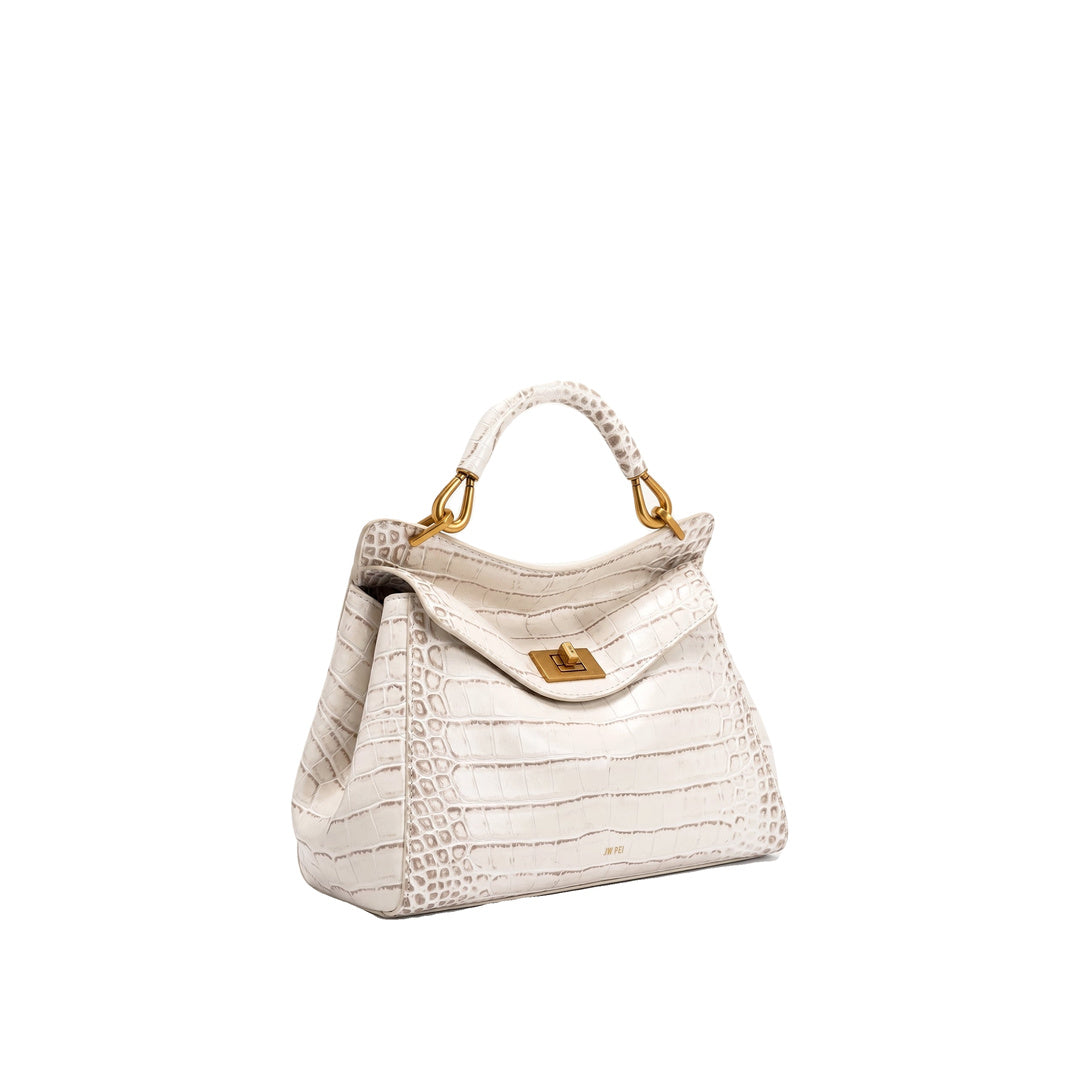 JW PEI Lucia Classic Top Handle Bag - Off White Croc by JW PEI