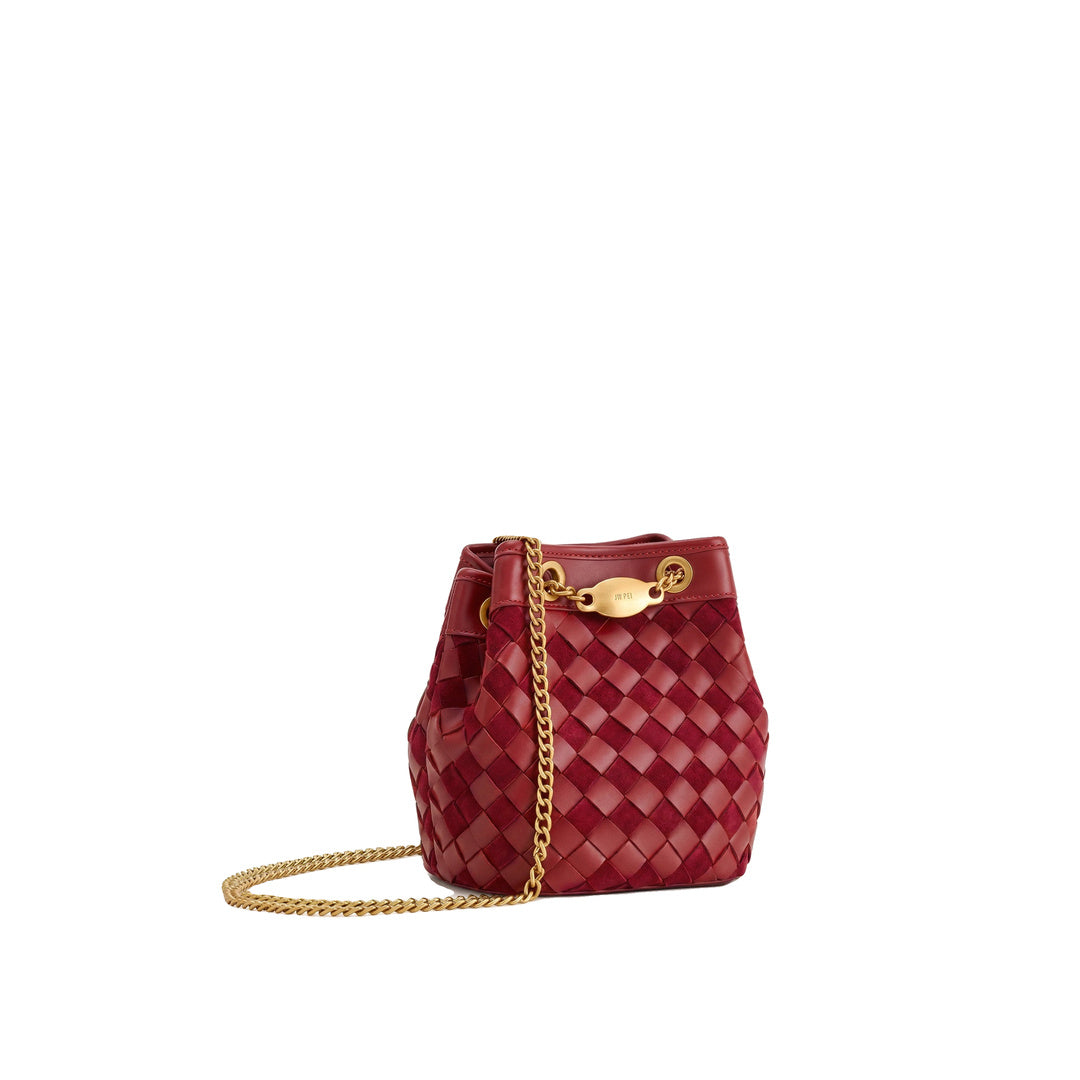 JW PEI Yara Faux Suede Hand-Woven Bucket Bag - Dark Red by JW PEI