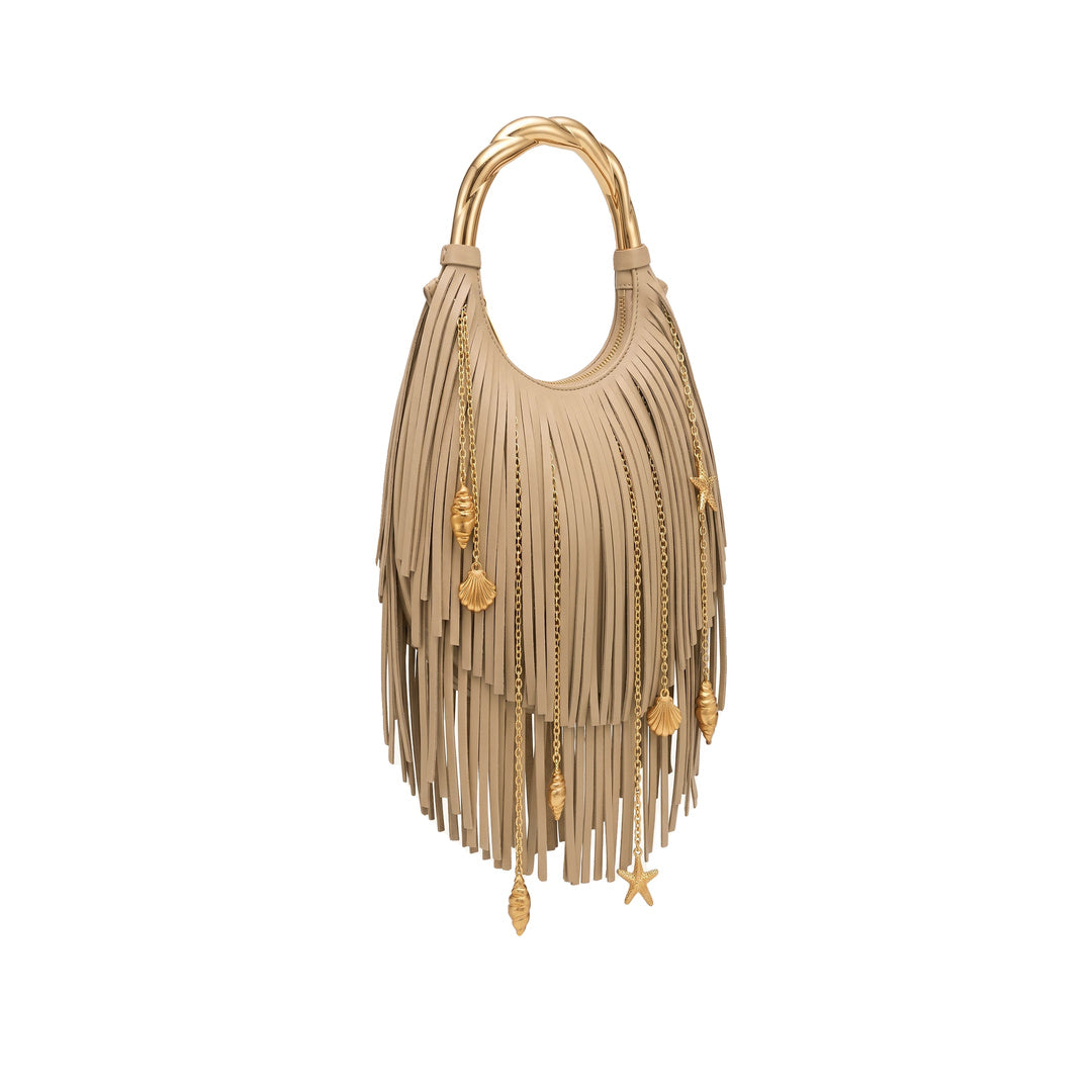 JW PEI Chloe Metal Handle Fringe Top Handbag - Khaki by JW PEI