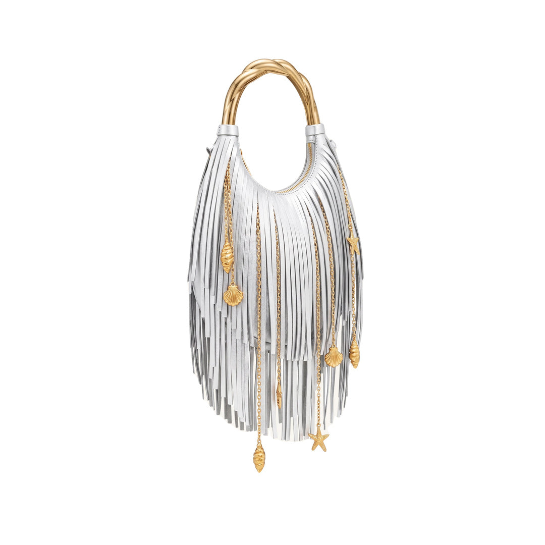 JW PEI Chloe Metal Handle Fringe Top Handbag - Silver by JW PEI