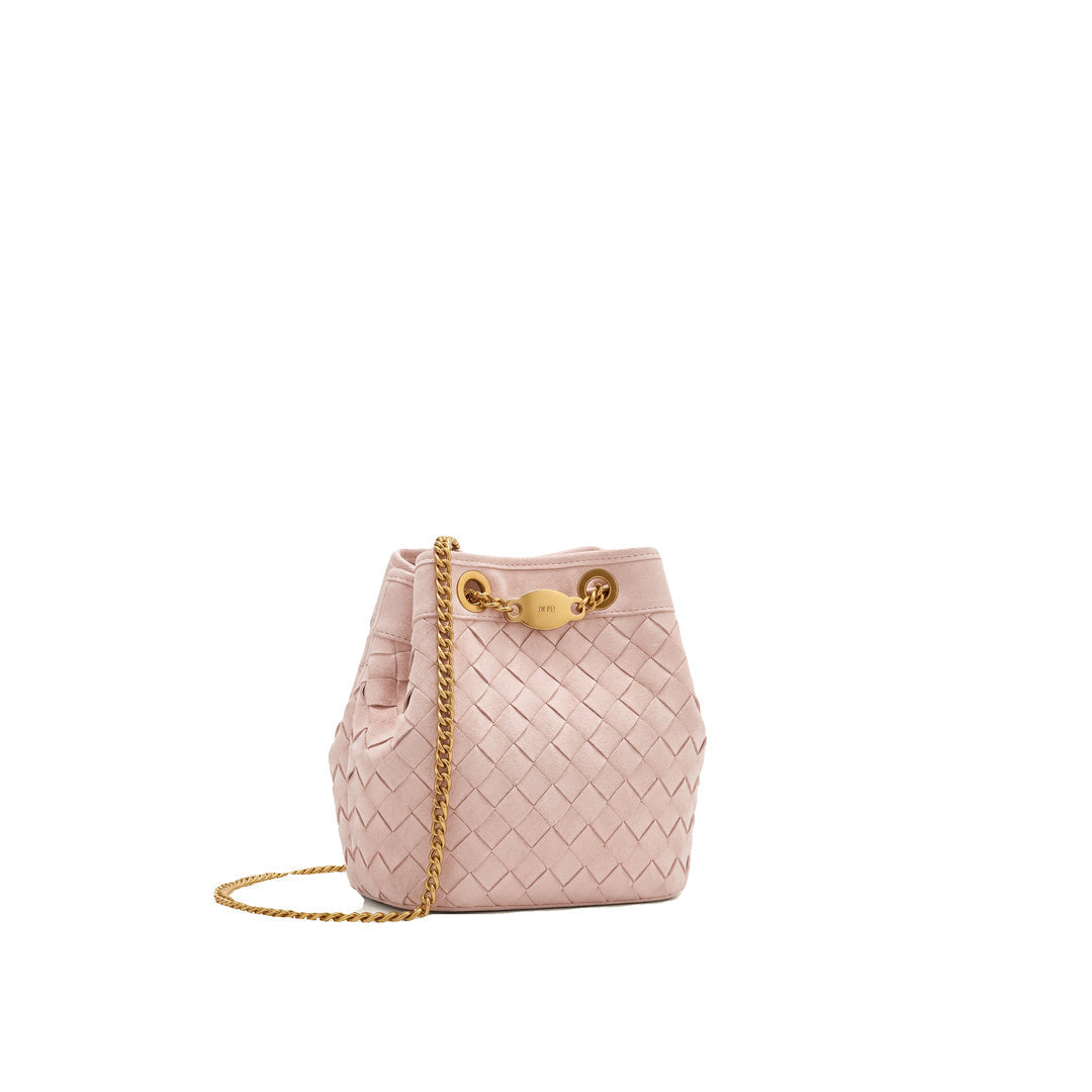 JW PEI Yara Faux Suede Hand-Woven Bucket Bag - Pink by JW PEI