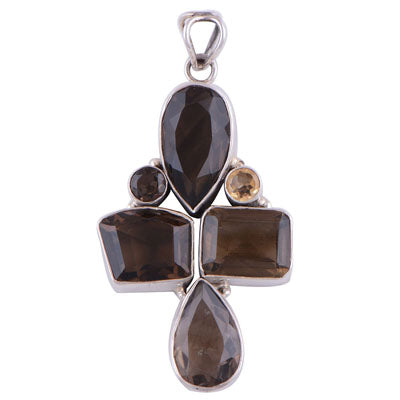 Smoky Topaz, Citrine 925 Sterling Silver Pendant - R300164-18