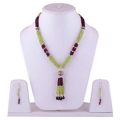925 Sterling Silver Peridot, Garnet Jewellery Set - R5000150-2