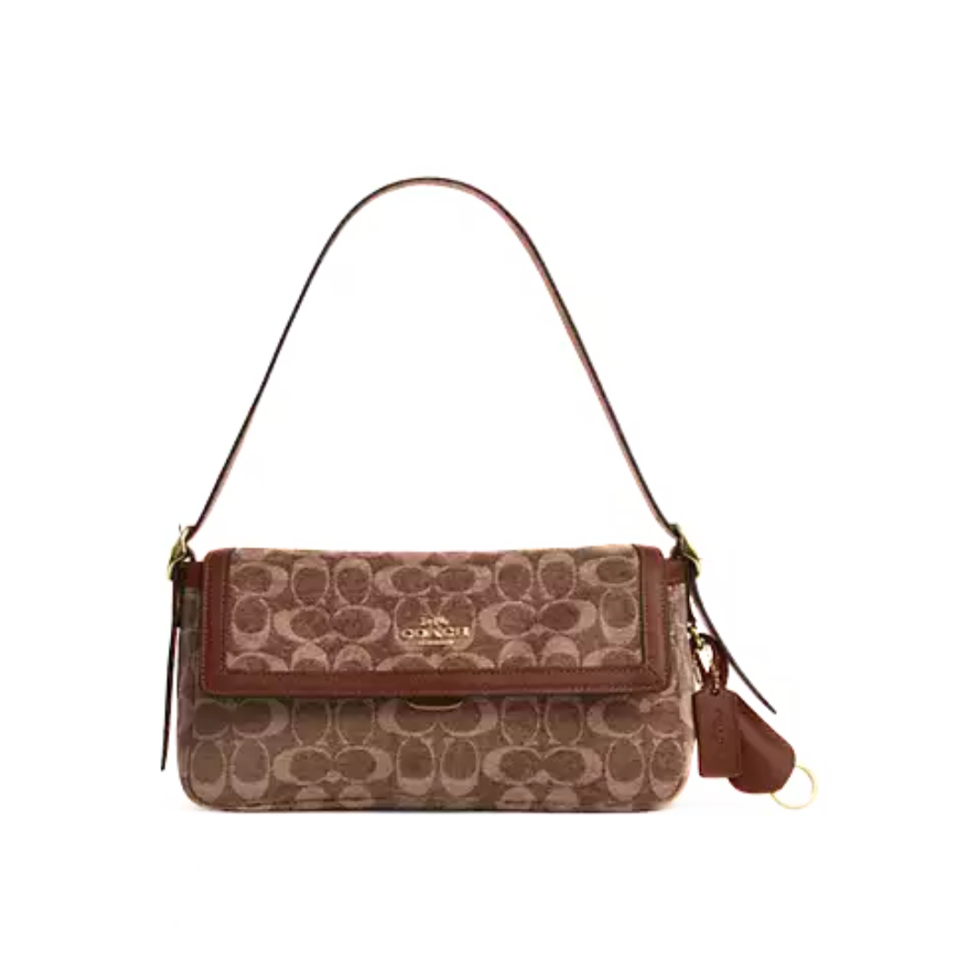 Coach Etta Small Flap Shoulder Bag In Signature Chenille Gold Light Khaki Vintage Brown by COACH