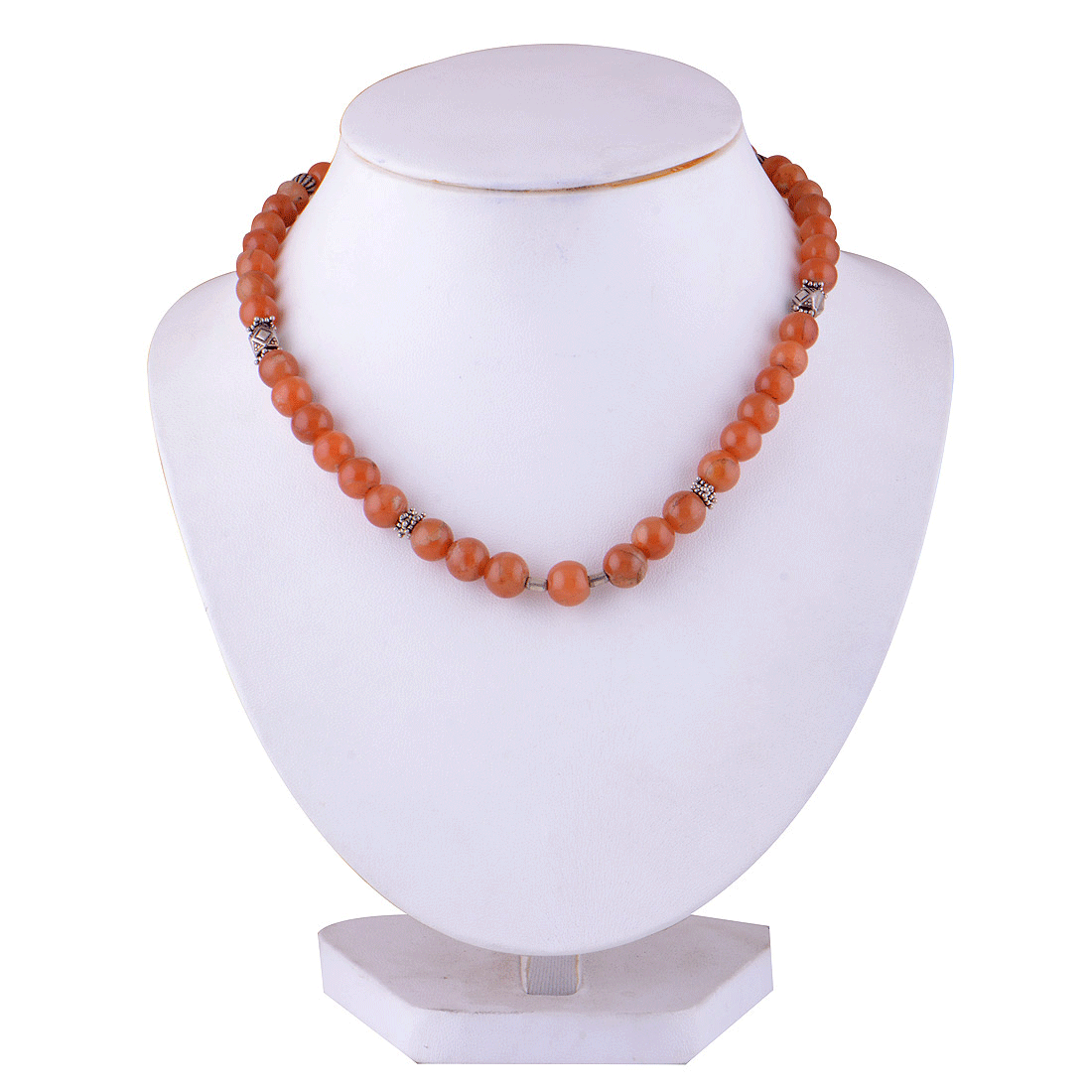 925 Sterling Silver Orange Aventurine Plain Gemstone Strings Necklace - R5900033-3